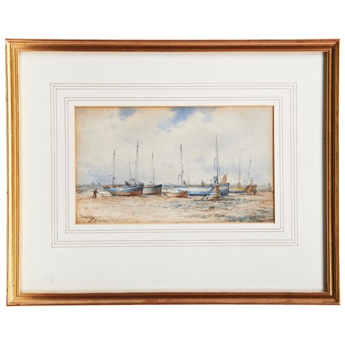 224 - J.M. 'BRIGHTON' 1922 a watercolour of beached fishing boats, initialled titled and dated lower left.... 