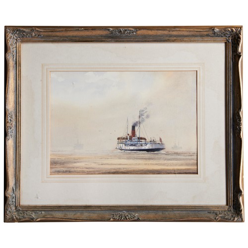 230 - DAVID C. BELL, THE LINCOLN CASTLE, on a calm sea, watercolour, 20th century and another of sailing b... 