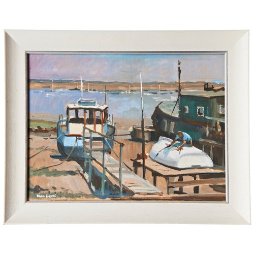 236 - CHARLOTTE HOYT DESMOND, 'BOATS - NORFOLK COAST', oil on canvas, Herbert Tomlinson. ‘Low Tide with Mo... 