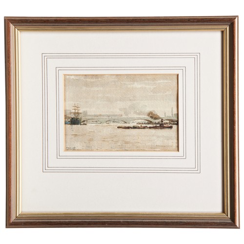 246 - DAVID WILSON, 'RIVER SCENES WITH SHIPPING', a small pair of watercolours and one small English Schoo... 