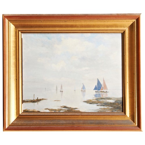 252 - ALFRED VAVASOUR HAMMOND, COASTAL VIEW OF SAILING BOATS, oil on panel.31 x 39 cmsPROVENANCE: The Davi... 