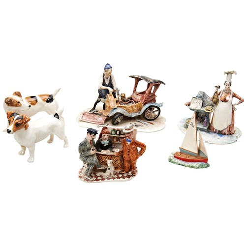 349 - A BESWICK FIGURE OF A JACK RUSSELL TERRIER, ANOTHER JACK RUSSELL FIGURINE a small Beswick yacht and ... 