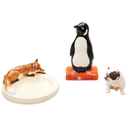 350 - A ROYAL WORCESTER 'FOX' RING TRAY BY DORIS LINDNER , a Royal Doulton Penguin Books Penguin Figurine ... 