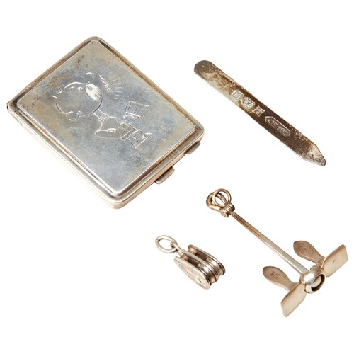 359 - A SILVER MATCHBOOK HOLDER Birmingham 1929, the lid engraved with a comical character holding a tanka... 