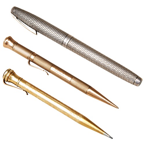 361 - A SAMPSON MORDAN 9CT GOLD PROPELLING PENCIL, an Eversharp gold filled propelling pencil and a Sheaff... 