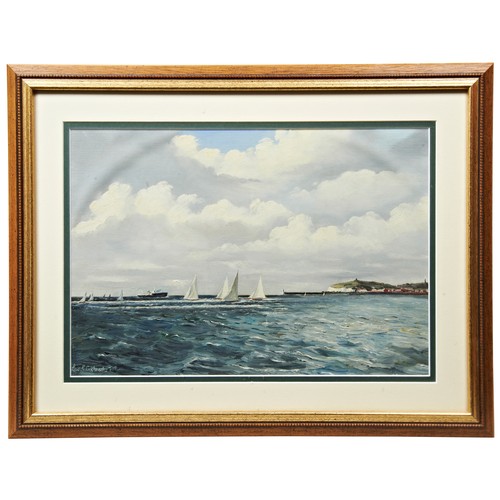 244 - LES L. COXHEAD, 'THE QUADRILLE, SEAFORD BAY', oil on board, signed, and an oil on board of beach fis... 