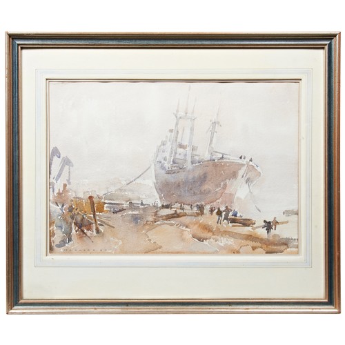 245 - MALCOLM ROBERT ROGERS, 'FOGGY FAREWELL', The Athena B Being Prepared for Towing from Brighton Beach’... 