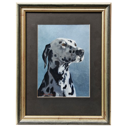 291 - ED. AUS ANSOHN, PORTRAIT OF A DALMATION, oil on board, signed, E.J.House, Portrait of a Labrador and... 