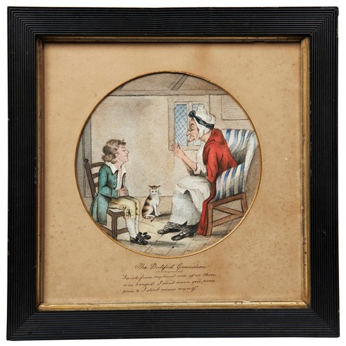 293 - 'THE DUTIFUL GRANDSON', a 19th century naïve tondo watercolour with the verse ‘I wish from my heart ... 