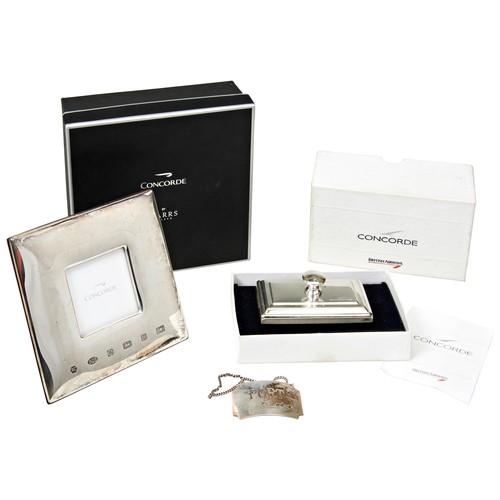 367 - A CONCORDE SILVER FRAME BY CARRS hallmarked for Sheffield 2003, boxed, a Concorde silver plated ink ... 