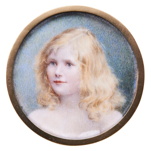 298 - MINIATURE PORTRAIT OF A YOUNG GIRL in a circular brass frame, early 20th century and a miniature por... 