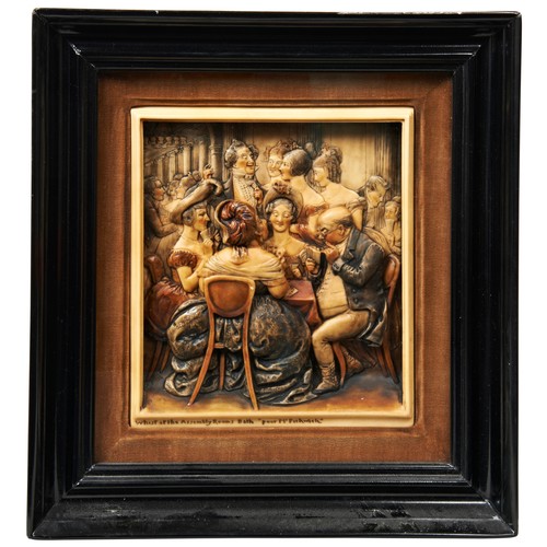 370 - A GROUP OF FOUR ARTHUR OSBORNE IVOREX WALL PLAQUES depicting various scenes from Mr Pickwick, framed... 