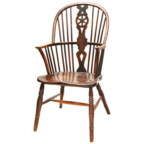 383 - A 19TH CENTURY ELM-SEATED WHEEL BACK WINDSOR CHAIR of typical form.95 cms highPROVENANCE: The David ... 