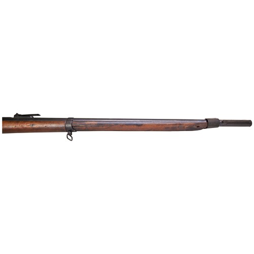 401 - A FRENCH TULLE ARMOURY TWO BAND MUSKET with adjustable back sight in wall hung condition, indistinct... 