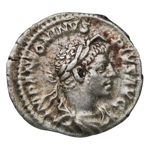 547 - ELAGABALUS (218-222) AR DENARIUS Invictvs Sacerdos Avg, the emperor standing over an altar with bran... 