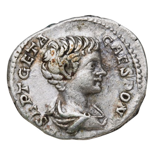 558 - GETA AS CAESAR (209-212) AR DENARIUS Rome Mint, PRINC INVVENTVTIS, with Emperor standing with arms.P... 