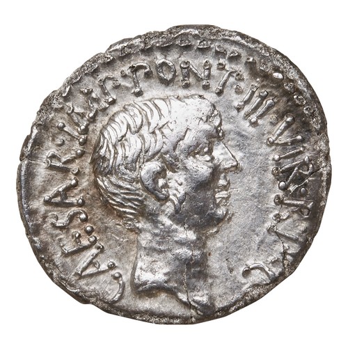 572 - MARK ANTONY, OCTAVIAN AR DENARIUS CAESAR. IMI. I. ONT. III, with two portraitsPROVENANCE: A Good Pri... 