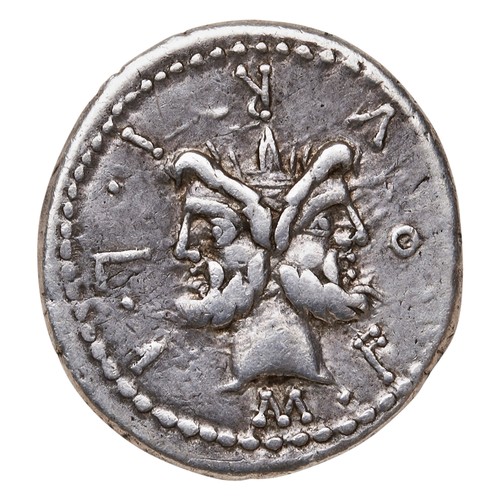 573 - M FURIUS L.F. PHILUS AR DENARIUS Janus head and Roma standing.PROVENANCE: A Good Private Collection ... 