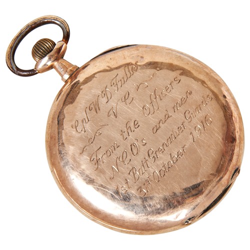 428 - LANCE-CORPORAL  WILFRED DOLBY FULLER, VICTORIA CROSS: A 9ct cased pocket watch, engraved to the reve... 