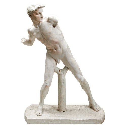 468 - HAMO THORNYCROFT, ATHLETE PUTTING A STONE , a plaster cast, possibly a study for the bronze. lacking... 