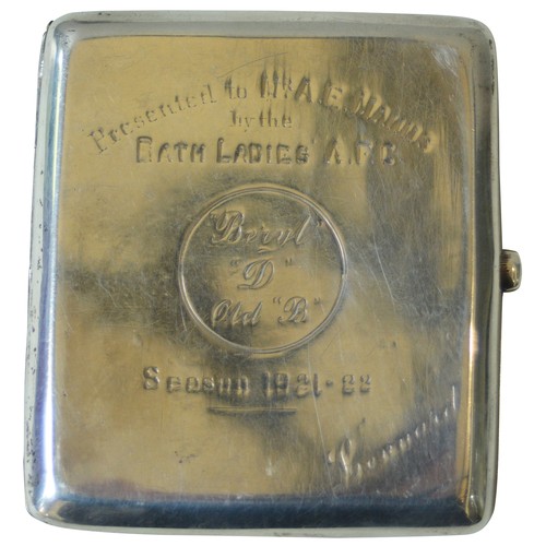 459 - WOMEN’S FOOTBALL: A SILVER CIGARETTE CASE BY W.H. HASELER, BIRMINGHAM 1919, engraved ‘Presented to M... 