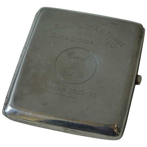 459 - WOMEN’S FOOTBALL: A SILVER CIGARETTE CASE BY W.H. HASELER, BIRMINGHAM 1919, engraved ‘Presented to M... 