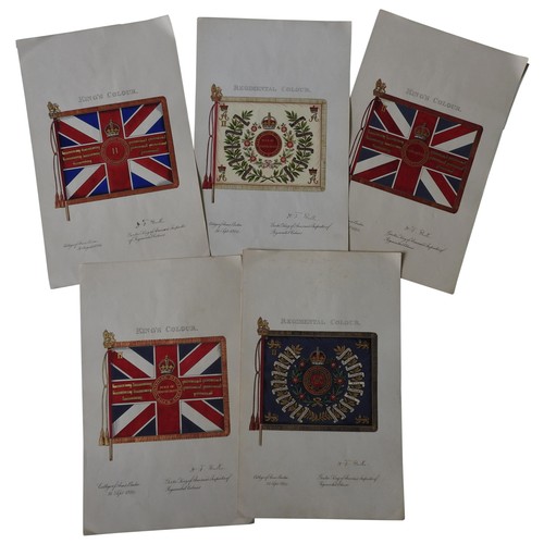 417 - SIR HENRY FARNHAM BURKE KCVO, CB, FSA(1859-1930) a group of five hand painted regimental colours eac... 