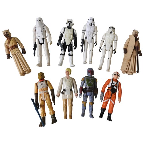 509 - A GROUP OF TEN STAR WARS FIGURES INCLUDING BOBA FETT two Tusken Raiders, X-Wing Pilot with gun, Luke... 