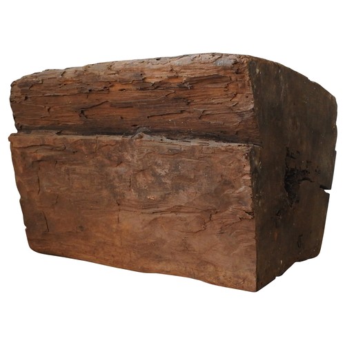 606 - INDONESIAN WOODEN BLOCK MORTAR with singular circular aperture73 H X 52 W X 39 D cms