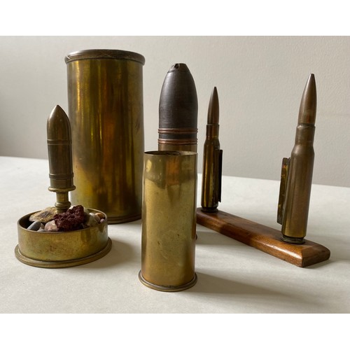 126 - A TRENCH ART VASE made from a 18 pounder WWI shell case dated 1916, a Hotchkiss ’37-85 Pd Ps’ inert ... 