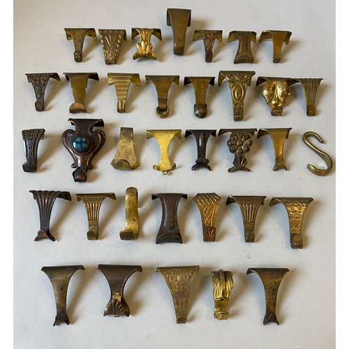 447 - A COLLECTION OF VICTORIAN AND EDWARDIAN PICTURE RAIL HANGERS including an Art Nouveau Ruskin ceramic... 