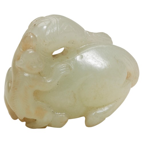 339 - SMALL WHITE JADE CARVED HORSE AND MONKEY GROUPQING DYNASTY, 18TH / 19TH CENTURYthe recumbent horse w... 