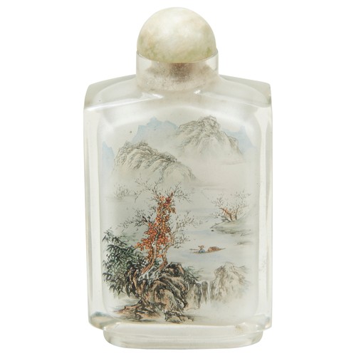 290 - REVERSE PAINTED GLASS SNUFF BOTTLEREPUBLIC PERIOD finely painted on each sides with a mountain lands... 