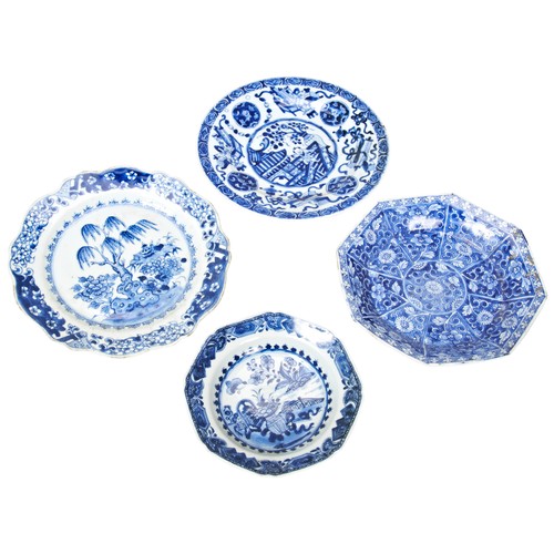 155 - FOUR BLUE AND WHITE DISHESQING DYNASTY, 18TH CENTURYwith foliate and figural decorationslargest, 23c... 