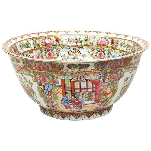 263 - MASSIVE FAMILLE ROSE PUNCH BOWLLATE QING / REPUBLIC PERIODdensely decorated throughout in brightly c... 