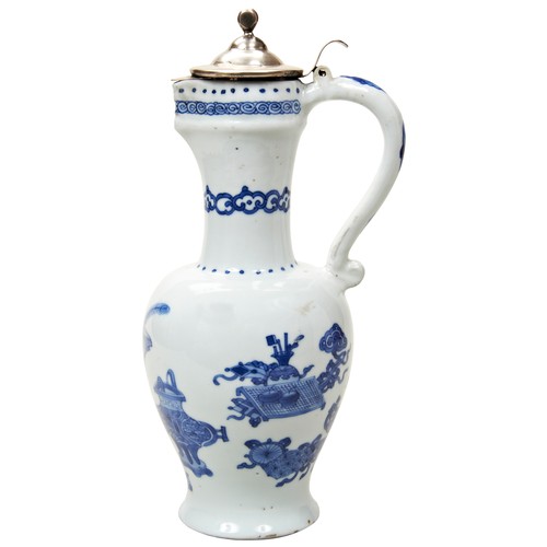 165 - BLUE AND WHITE EWERKANGXI PERIOD (1662-1722)with European silver mount, the baluster sides finely pa... 