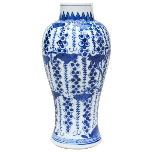 135 - BLUE AND WHITE BALUSTER VASELATE QING DYNASTYpainted with repeating rows and fruiting vines22.5cm hi... 