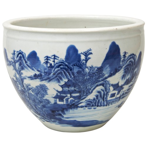 166 - BLUE AND WHITE JARDINIEREQING DYNASTY, 18TH / 19TH CENTURYpainted in tones of underglaze blue with a... 