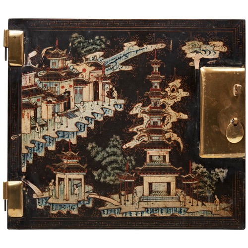 404 - FOUR PAIRS OF CHINESE LACQUER DOOR PANELSQING DYNASTY, 18TH CENTURYeach decorated with figures and p... 