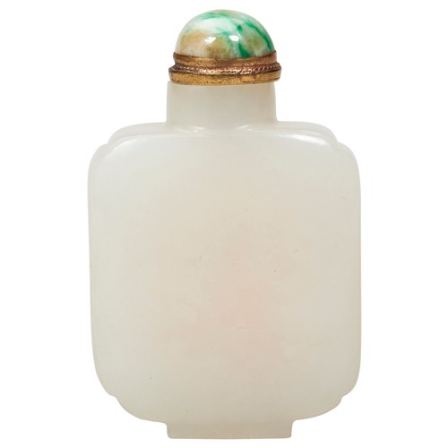 301 - FINE WHITE JADE SNUFF BOTTLEQING DYNASTY, 18TH / 19TH CENTURYof square form, with a jadeite stopper6... 