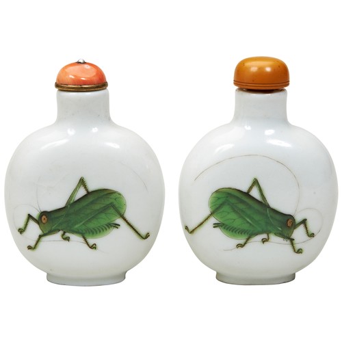 312 - PAIR OF FAMILLE ROSE SNUFF BOTTLESIMPERIAL, JINGDEZHEN KILNS, YONGLE TANG HALL MARK, DAOGUANG PERIOD... 