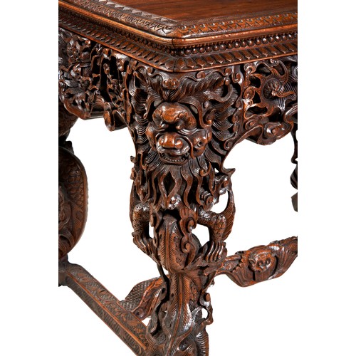 398 - GOOD CARVED HUANGHUALI CENTRE TABLEQING DYNASTY, 19TH CENTURYthe rectangular top with a carved edge,... 