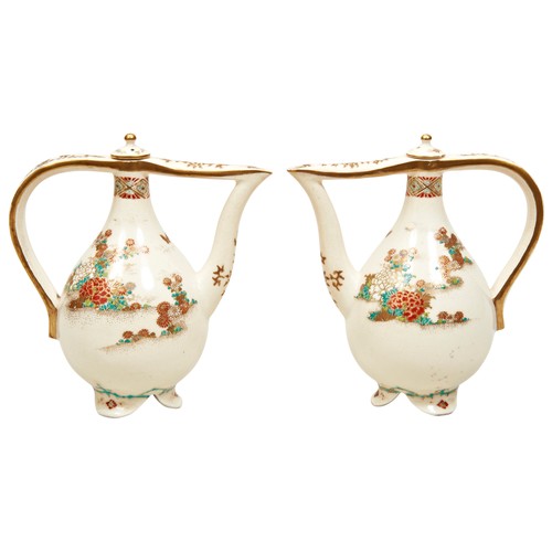 465 - FINE PAIR OF JAPANESE SATSUMA SAKE EWERS BY TAIZANMEIJI PERIOD (1868-1912)the baluster sides with la... 