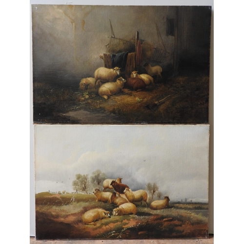 274 - A PAIR OF VICTORIAN OIL ON CANVASES OF SHEEP, signed and dated 'A M M S , 86' in lower left corner, ... 