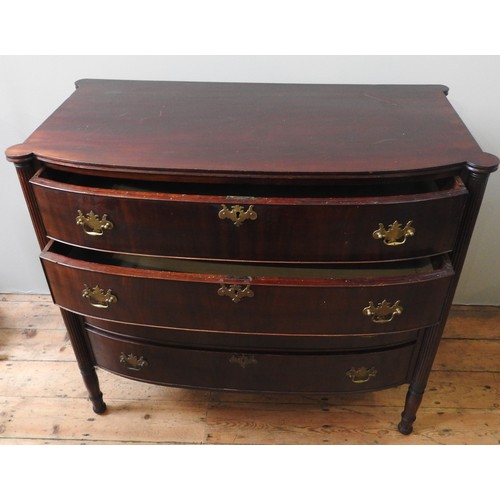 19 - A 19TH CENTURY MAHOGANY BOW FRONT CHEST OF DRAWERS, comprising of four long drawers, flanked by four... 