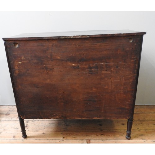 19 - A 19TH CENTURY MAHOGANY BOW FRONT CHEST OF DRAWERS, comprising of four long drawers, flanked by four... 