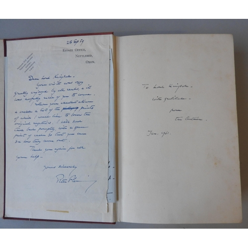 319 - PETER FLEMING 'BAYONETS TO LHASA' FIRST EDITION, with dust jacket, and a hand written signed note by... 