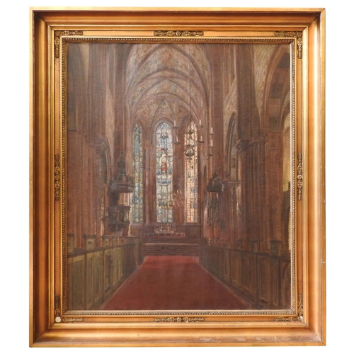 284 - KNUDSEN LARGE OIL PAINTING ON CANVAS, DEPICTING A CATHEDRAL INTERIOR. SIGNED 'KNUDSEN 1930' Peder Kn... 