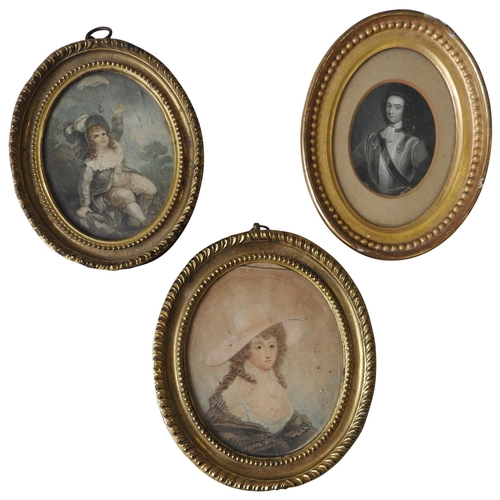 278 - A 19TH CENTURY OVAL PORTRAIT LITHOGRAPH OF LADY CAROLINE RICKETS, and two other 19th century oval po... 