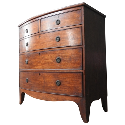 44 - A GEORGE III MAHOGANY CHEST OF DRAWERS, two short drawers over three long drawers, on splayed bracke... 